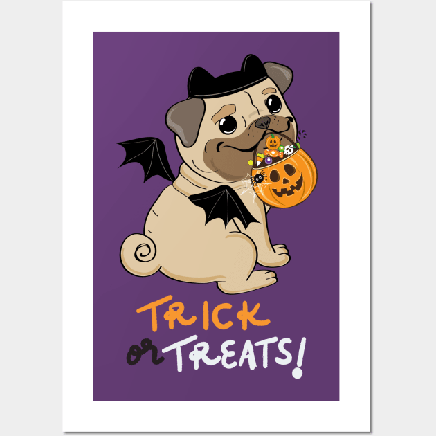 Halloween cartoon pug with candies Wall Art by Rdxart